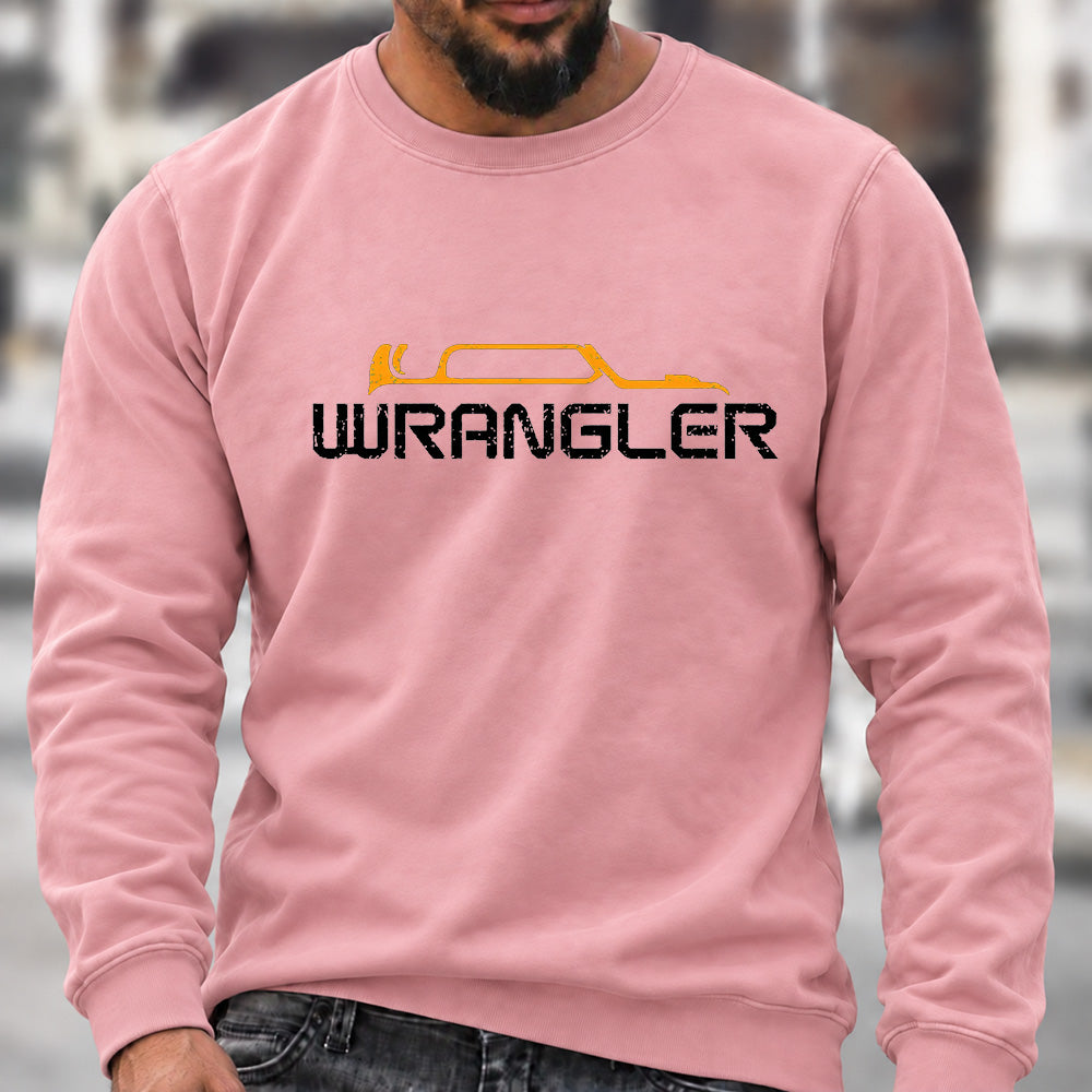 Men’s Crew Neck Sweatshirt, Jeep Wrangler Vehicle Silhouette Graphic Pullover, Wrangler Owner Casual Offroad Top