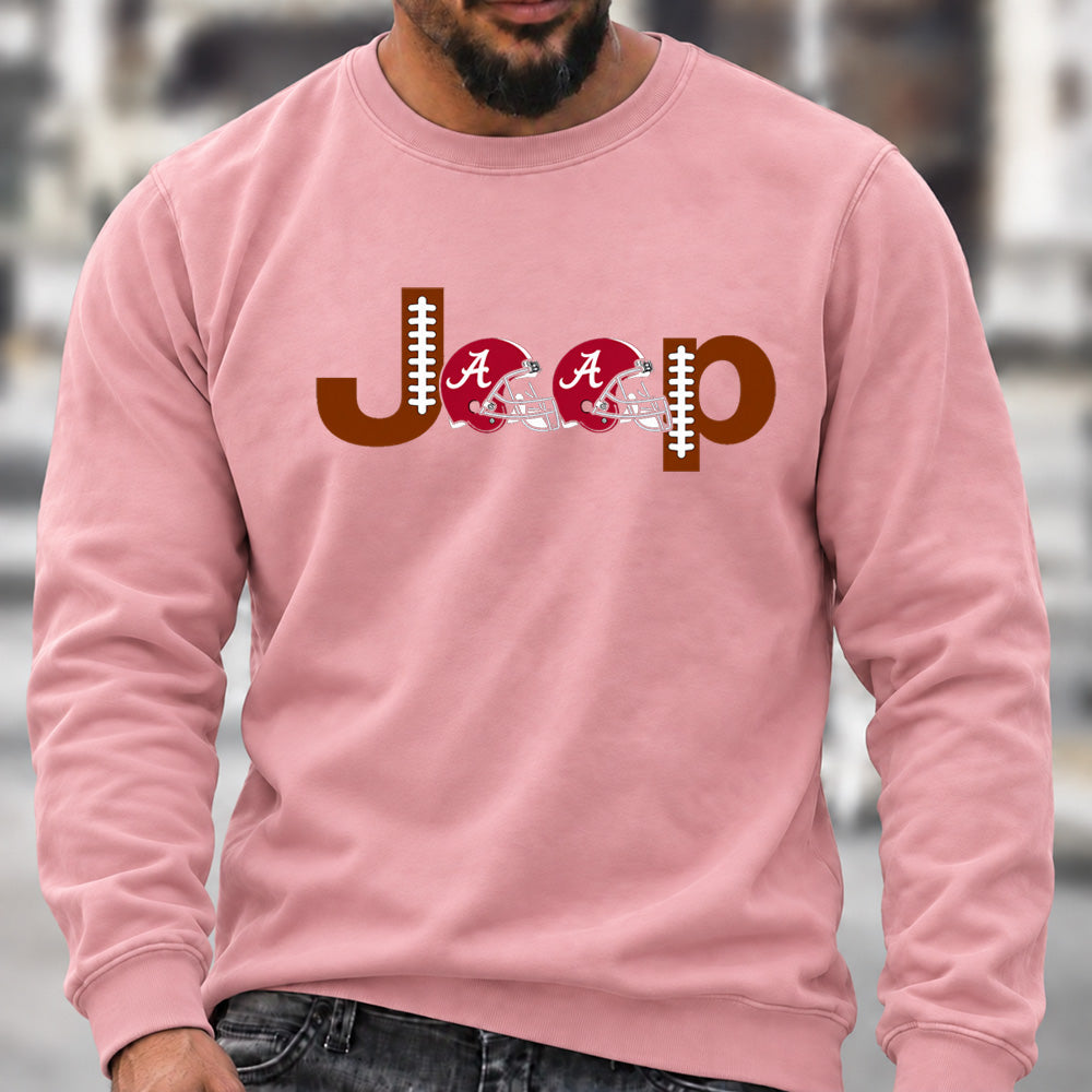Men’s Crew Neck Sweatshirt, Alabama Crimson Tide Football Helmet Jeep Logo Graphic Pullover, College Football Fan Casual Top