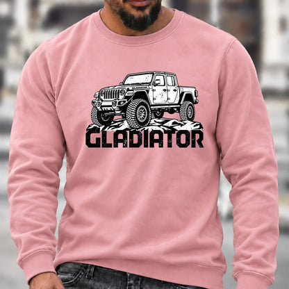 Jeep Gladiator Crew Neck Sweatshirt, Offroad Pickup Men’s Graphic Casual Long Sleeve Pullover Top