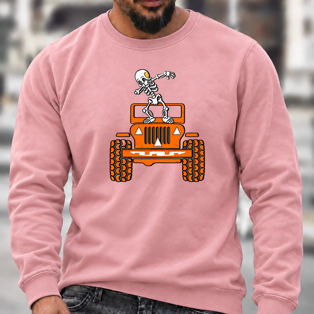 Dabbing Skeleton Jeep Crew Neck Sweatshirt Men Offroad Graphic Casual Long Sleeve Pullover
