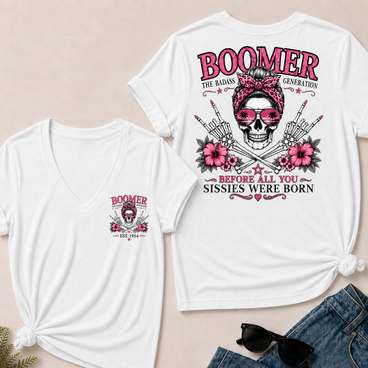 Custom Year Boomer The Badass Generation Before All You Sissies Were Born V-Neck Tee
