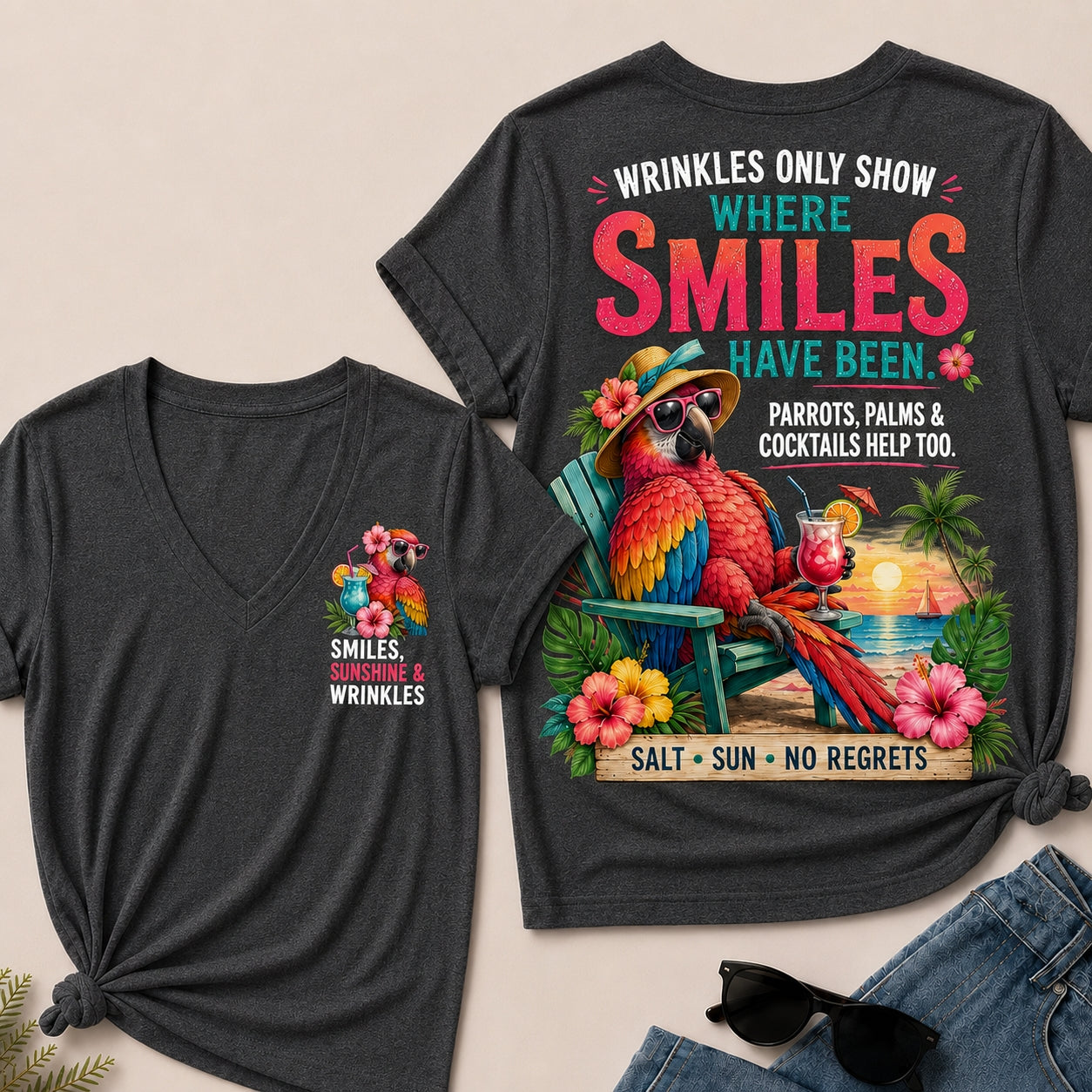 Wrinkles Only Show Where Smiles Have Been Funny V-Neck T-Shirt