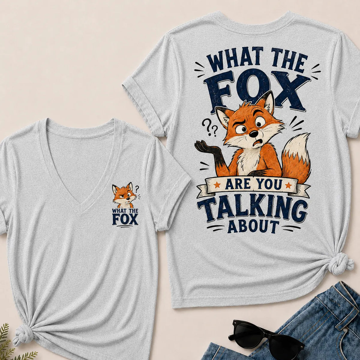 "What The Fox" Confused Shrug V-Neck Tee