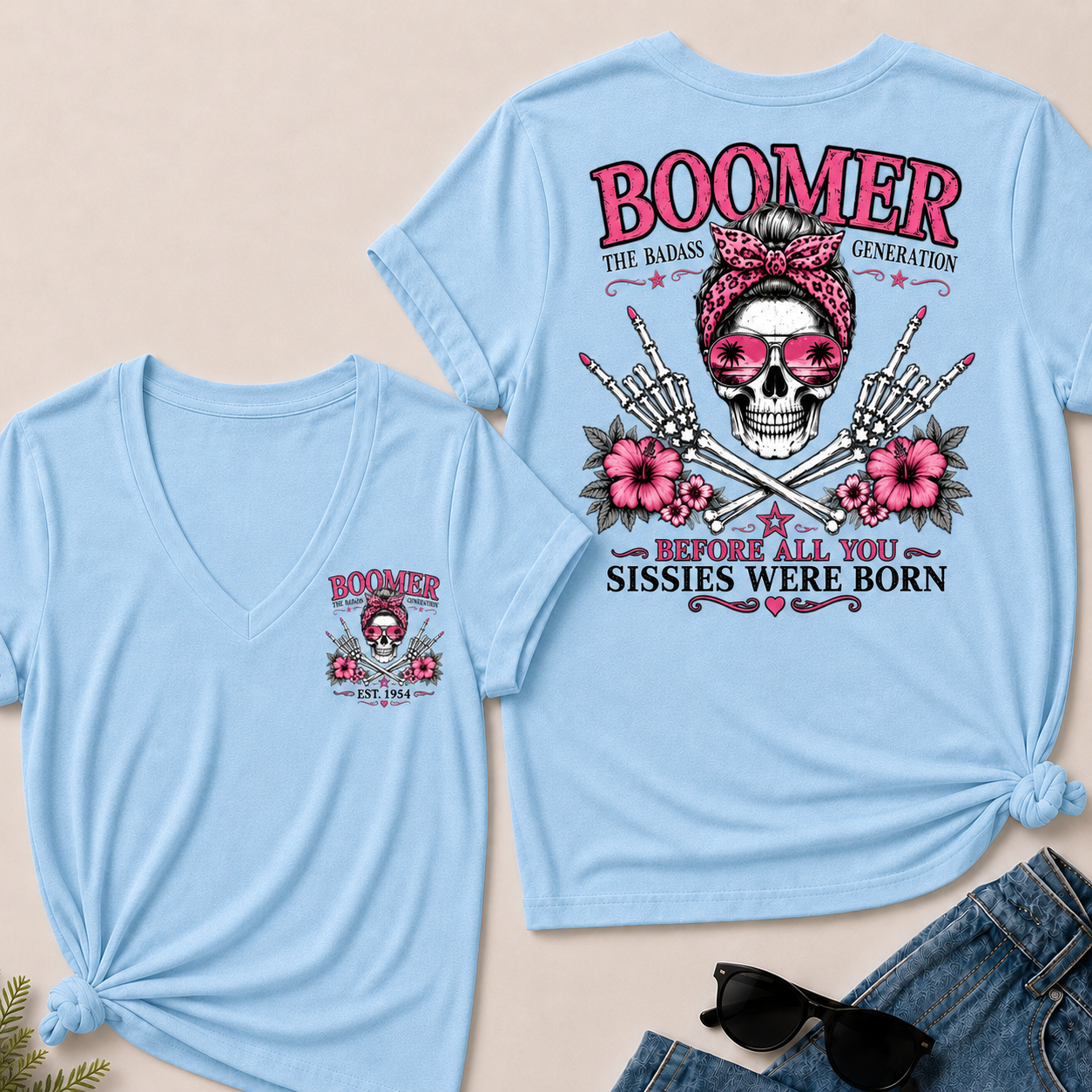 Custom Year Boomer The Badass Generation Before All You Sissies Were Born V-Neck Tee