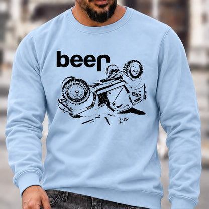 Funny Beer Jeep Rollover Crew Neck Sweatshirt, Offroad Men’s Graphic Casual Long Sleeve Pullover