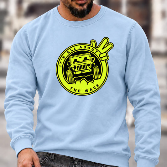 Men’s Crew Neck Sweatshirt, It's All About The Wave Jeep Wave Offroad Graphic Pullover, Jeep Lover Casual Long Sleeve Top