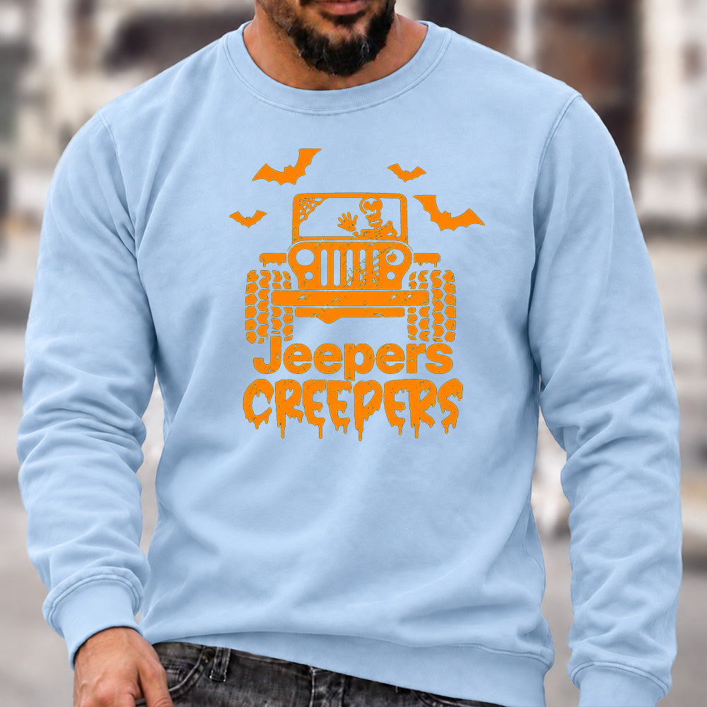 Jeepers Creepers Halloween Crew Neck Sweatshirt Men Jeep Skeleton Bat Graphic Casual Long Sleeve Pullover