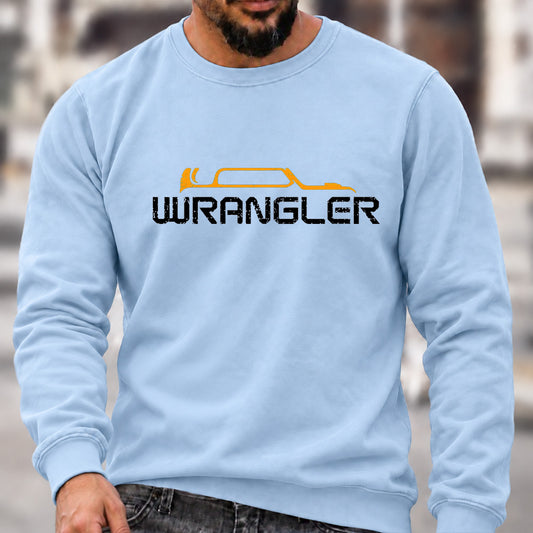Men’s Crew Neck Sweatshirt, Jeep Wrangler Vehicle Silhouette Graphic Pullover, Wrangler Owner Casual Offroad Top