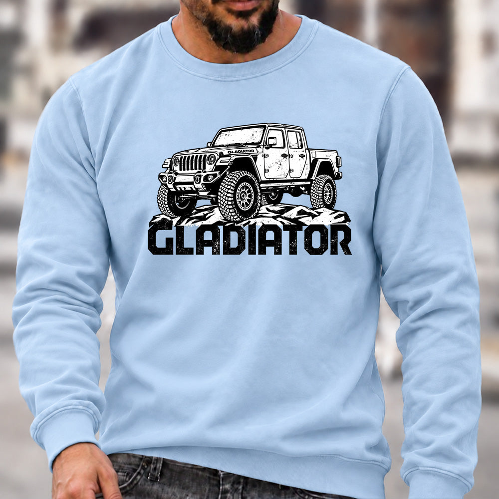 Jeep Gladiator Crew Neck Sweatshirt, Offroad Pickup Men’s Graphic Casual Long Sleeve Pullover Top