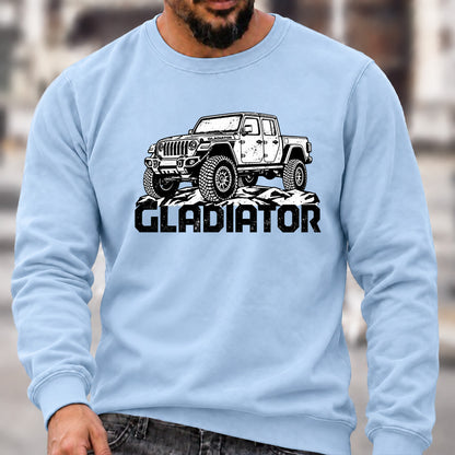 Jeep Gladiator Crew Neck Sweatshirt, Offroad Pickup Men’s Graphic Casual Long Sleeve Pullover Top