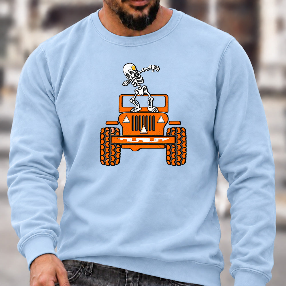 Dabbing Skeleton Jeep Crew Neck Sweatshirt Men Offroad Graphic Casual Long Sleeve Pullover