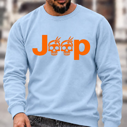 Jeep Skull Crew Neck Sweatshirt, Offroad Men’s Graphic Casual Long Sleeve Pullover Top