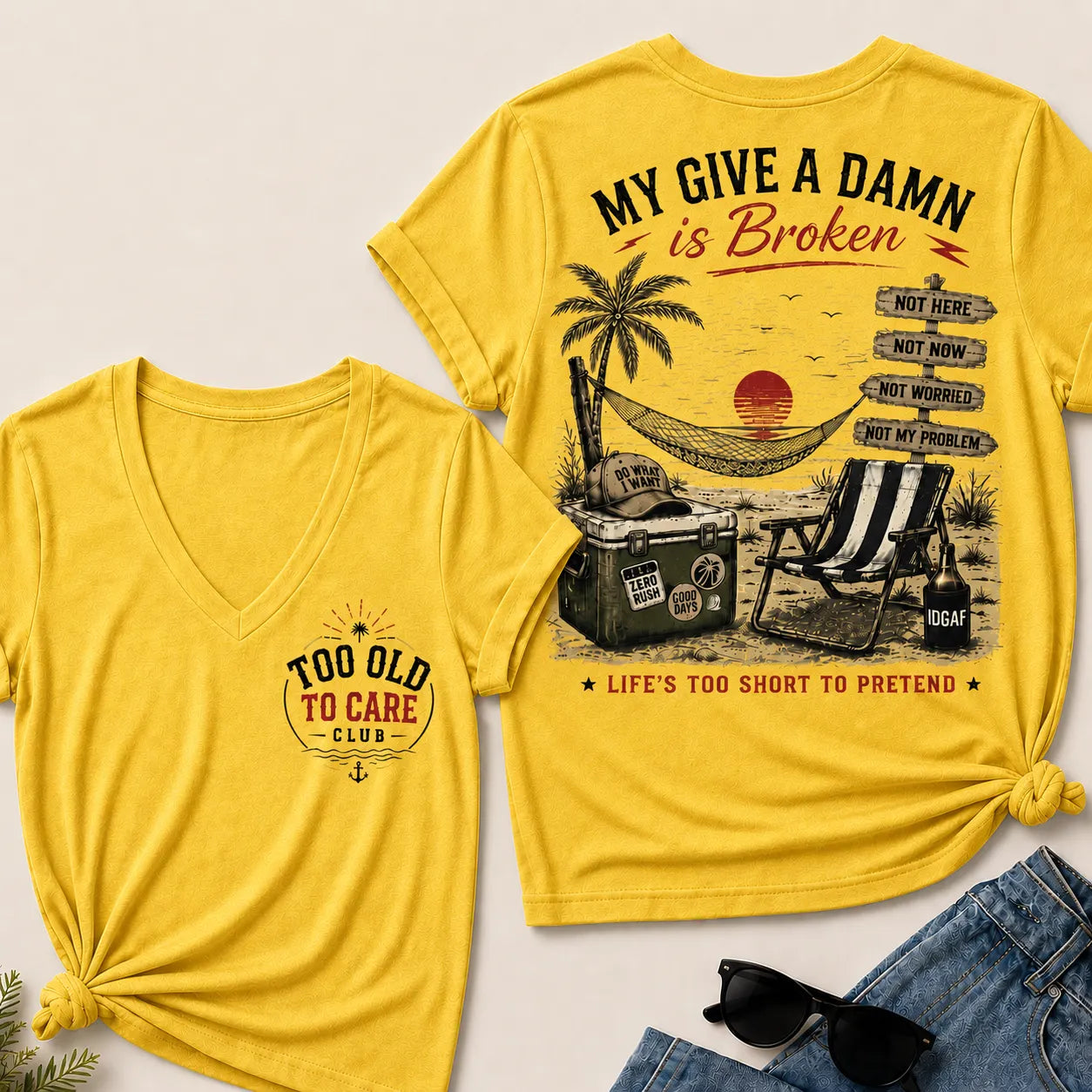 My Give A Damn Is Broken Too Old To Care Club  V-Neck T-Shirt