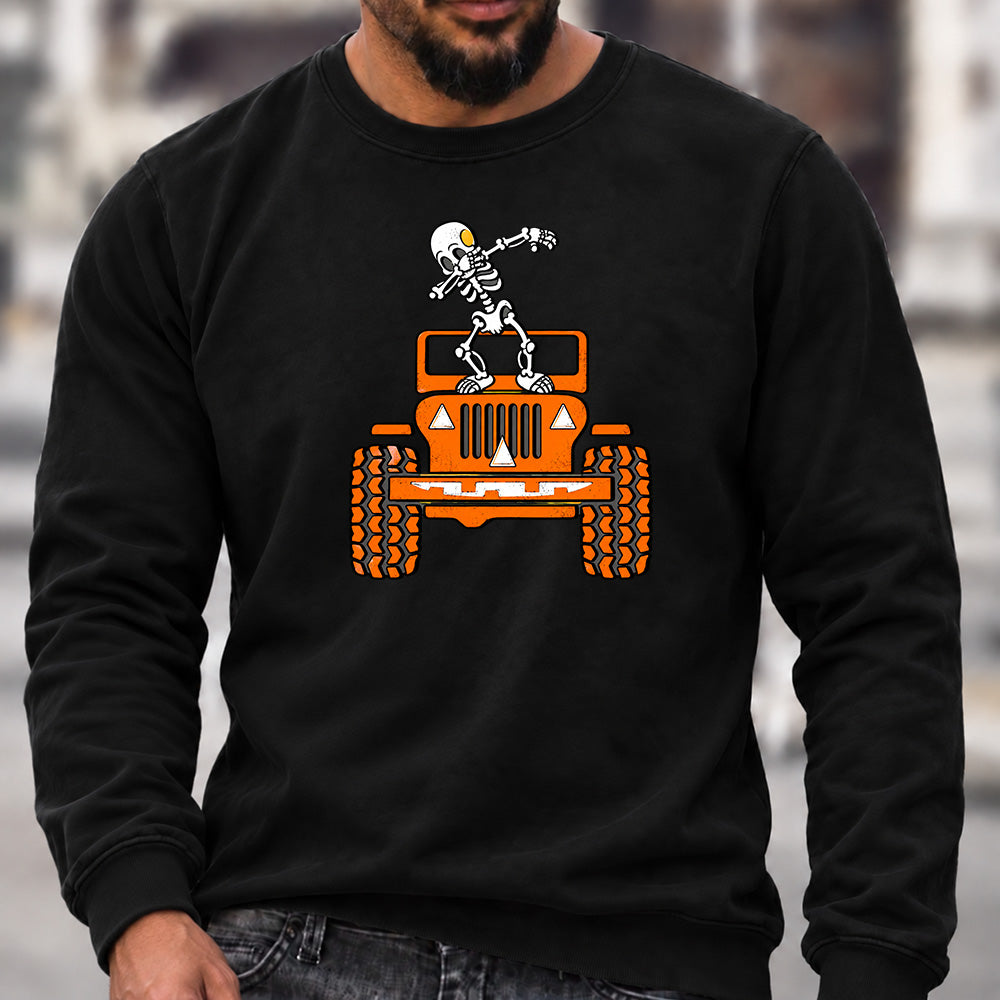 Dabbing Skeleton Jeep Crew Neck Sweatshirt Men Offroad Graphic Casual Long Sleeve Pullover