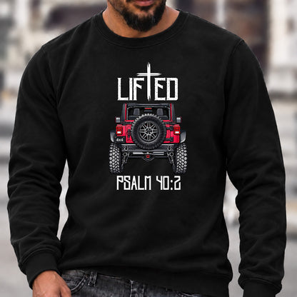 Lifted Psalm 40:2 Crew Neck Sweatshirt, Christian Offroad Jeep Men’s Graphic Casual Long Sleeve Pullover