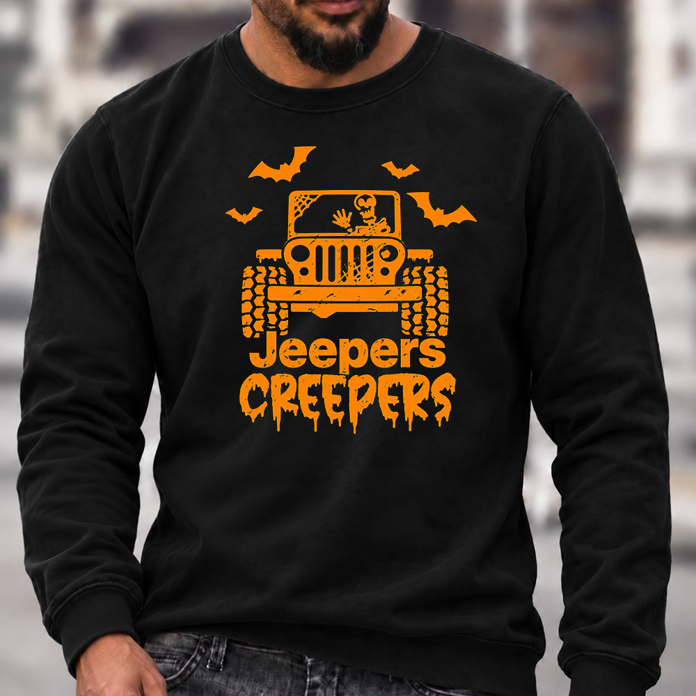 Jeepers Creepers Halloween Crew Neck Sweatshirt Men Jeep Skeleton Bat Graphic Casual Long Sleeve Pullover