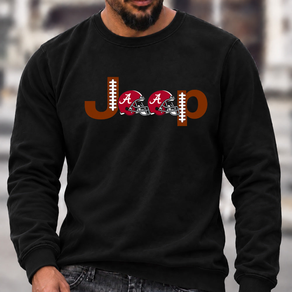Men’s Crew Neck Sweatshirt, Alabama Crimson Tide Football Helmet Jeep Logo Graphic Pullover, College Football Fan Casual Top