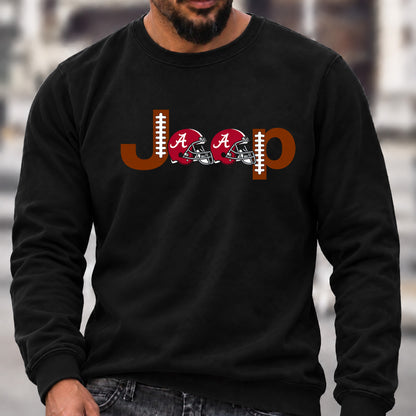 Men’s Crew Neck Sweatshirt, Alabama Crimson Tide Football Helmet Jeep Logo Graphic Pullover, College Football Fan Casual Top