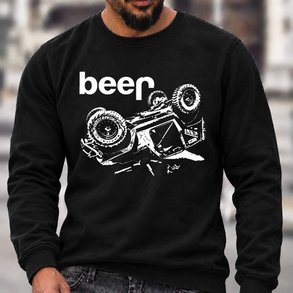 Funny Beer Jeep Rollover Crew Neck Sweatshirt, Offroad Men’s Graphic Casual Long Sleeve Pullover