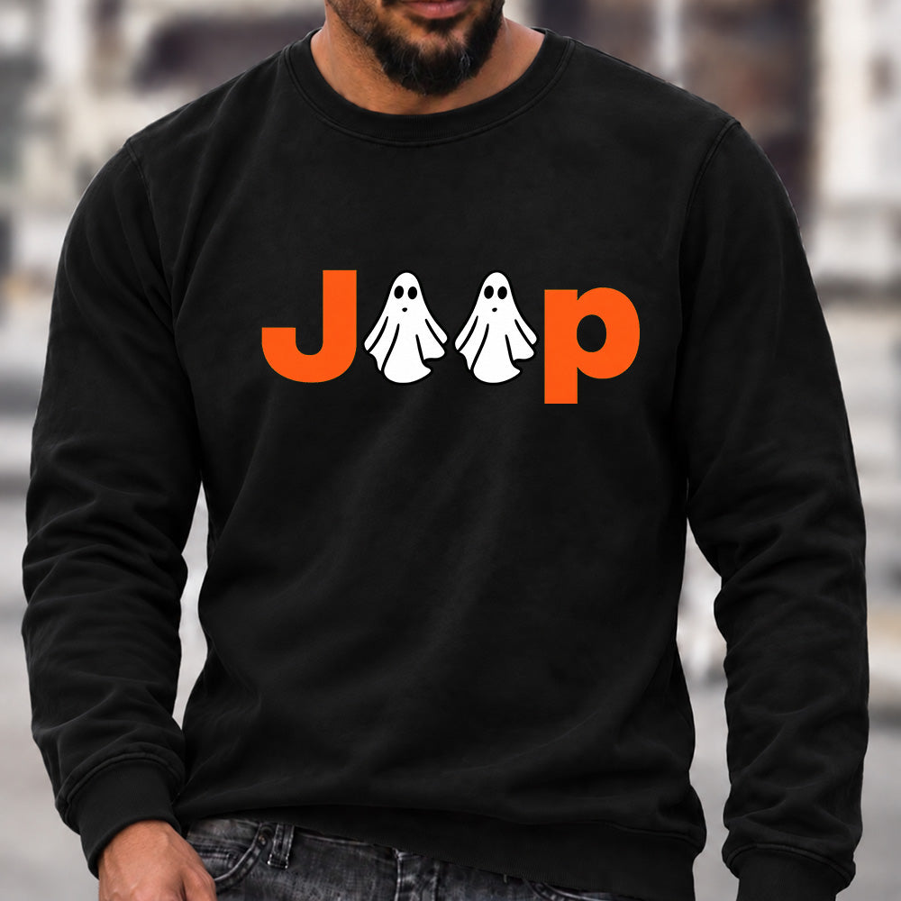 Jeep Ghost Halloween Crew Neck Sweatshirt, Offroad Men’s Graphic Casual Long Sleeve Pullover Top