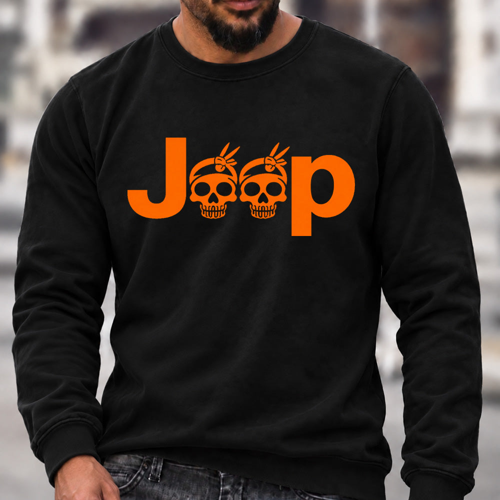 Jeep Skull Crew Neck Sweatshirt, Offroad Men’s Graphic Casual Long Sleeve Pullover Top