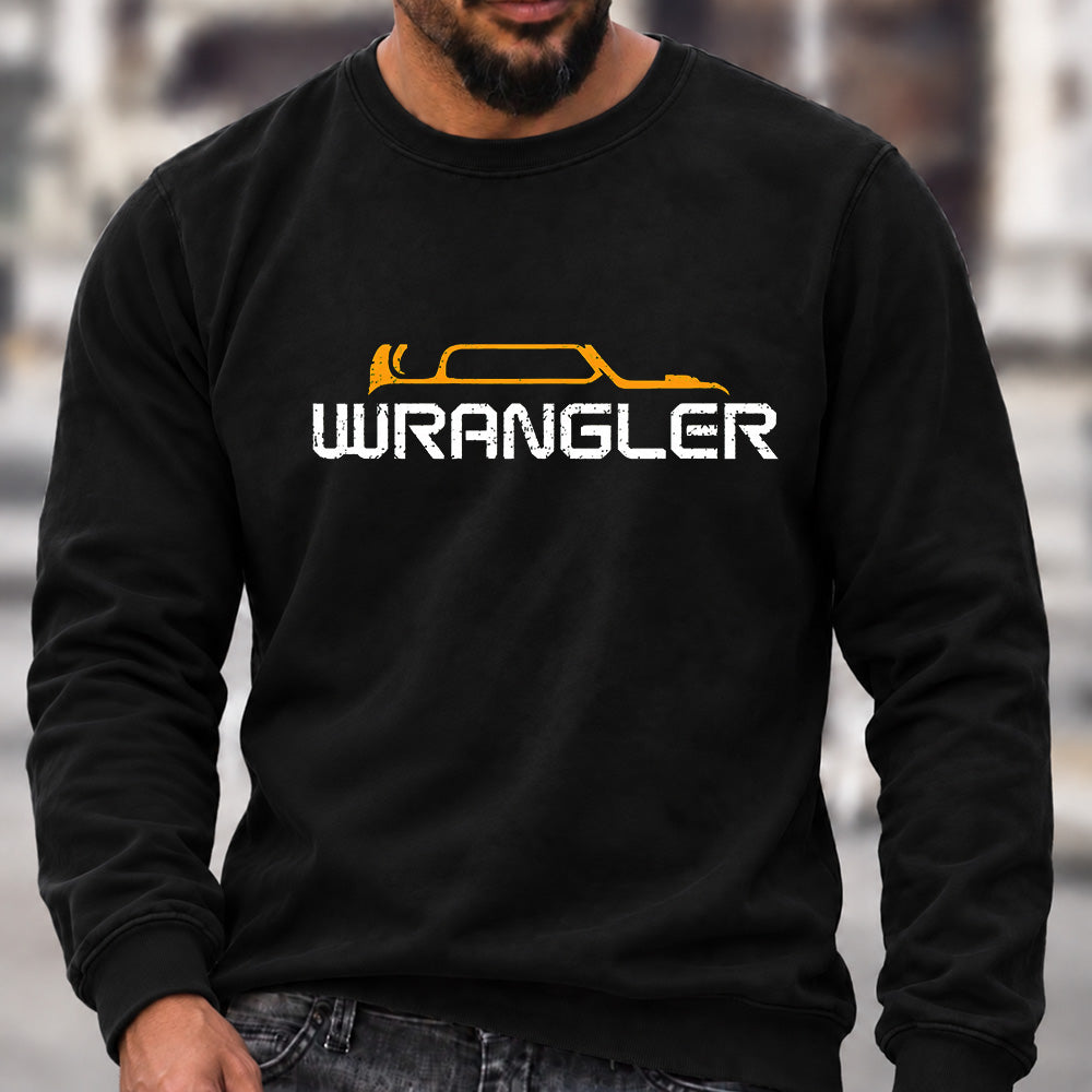 Men’s Crew Neck Sweatshirt, Jeep Wrangler Vehicle Silhouette Graphic Pullover, Wrangler Owner Casual Offroad Top