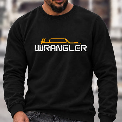 Men’s Crew Neck Sweatshirt, Jeep Wrangler Vehicle Silhouette Graphic Pullover, Wrangler Owner Casual Offroad Top