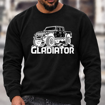 Jeep Gladiator Crew Neck Sweatshirt, Offroad Pickup Men’s Graphic Casual Long Sleeve Pullover Top
