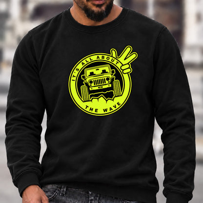 Men’s Crew Neck Sweatshirt, It's All About The Wave Jeep Wave Offroad Graphic Pullover, Jeep Lover Casual Long Sleeve Top