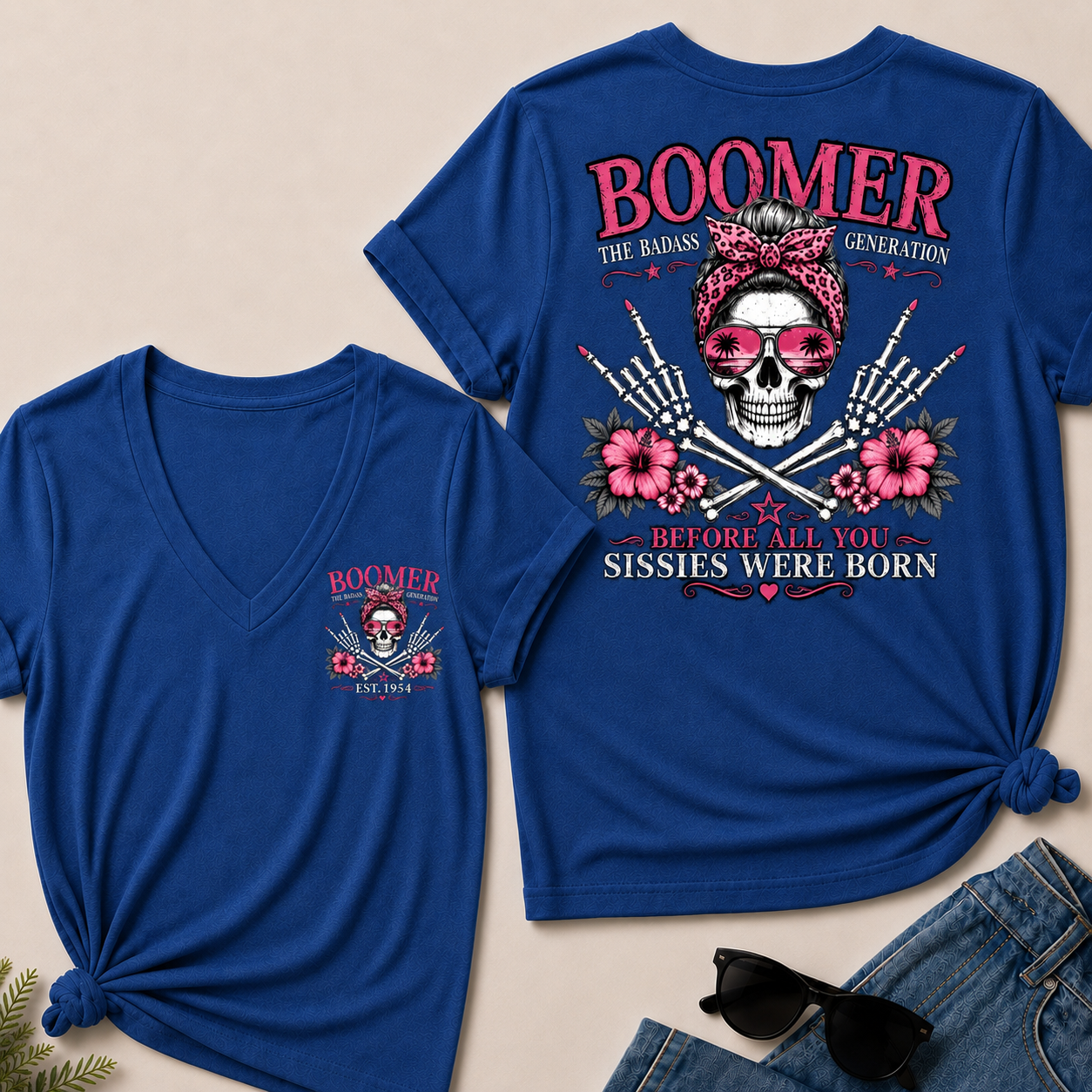 Custom Year Boomer The Badass Generation Before All You Sissies Were Born V-Neck Tee
