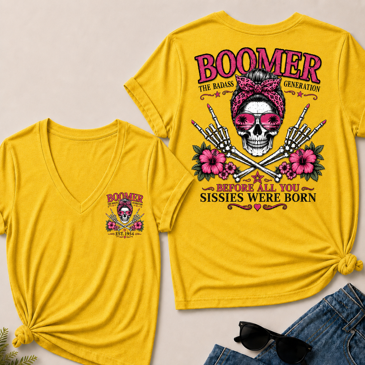 Custom Year Boomer The Badass Generation Before All You Sissies Were Born V-Neck Tee