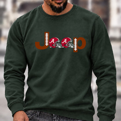 Men’s Crew Neck Sweatshirt, Alabama Crimson Tide Football Helmet Jeep Logo Graphic Pullover, College Football Fan Casual Top