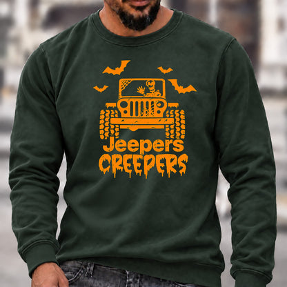 Jeepers Creepers Halloween Crew Neck Sweatshirt Men Jeep Skeleton Bat Graphic Casual Long Sleeve Pullover