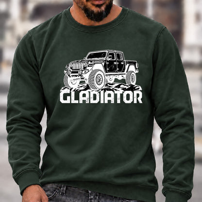 Jeep Gladiator Crew Neck Sweatshirt, Offroad Pickup Men’s Graphic Casual Long Sleeve Pullover Top