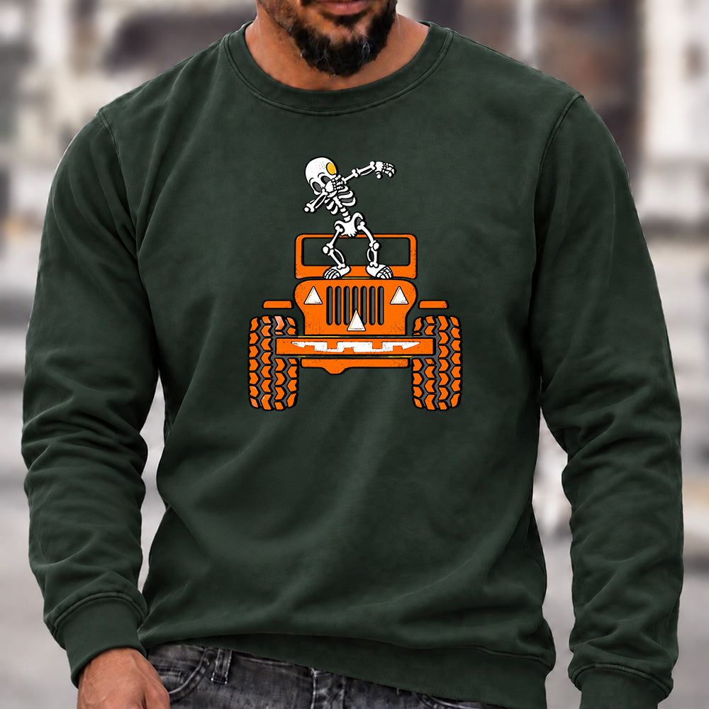 Dabbing Skeleton Jeep Crew Neck Sweatshirt Men Offroad Graphic Casual Long Sleeve Pullover