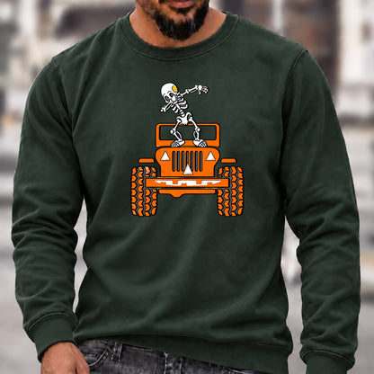 Dabbing Skeleton Jeep Crew Neck Sweatshirt Men Offroad Graphic Casual Long Sleeve Pullover