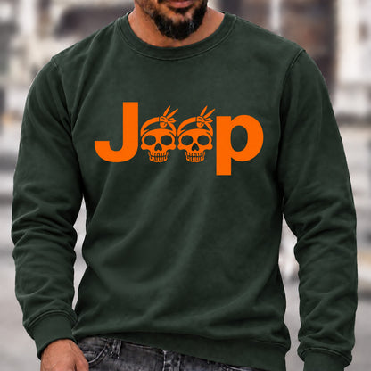Jeep Skull Crew Neck Sweatshirt, Offroad Men’s Graphic Casual Long Sleeve Pullover Top