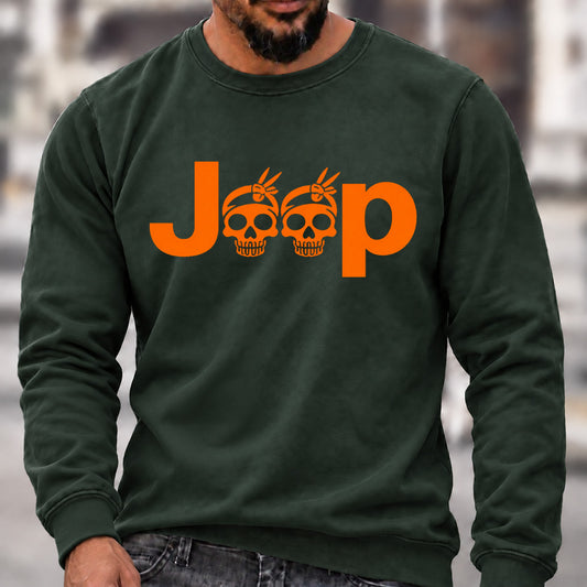 Jeep Skull Crew Neck Sweatshirt, Offroad Men’s Graphic Casual Long Sleeve Pullover Top