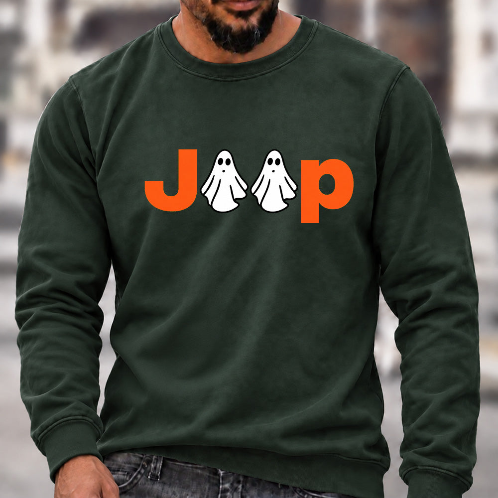 Jeep Ghost Halloween Crew Neck Sweatshirt, Offroad Men’s Graphic Casual Long Sleeve Pullover Top