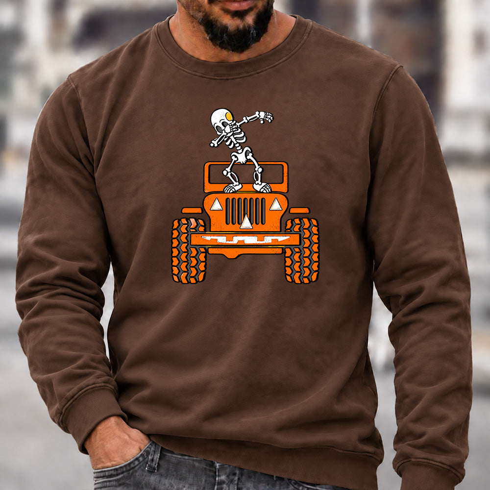 Dabbing Skeleton Jeep Crew Neck Sweatshirt Men Offroad Graphic Casual Long Sleeve Pullover