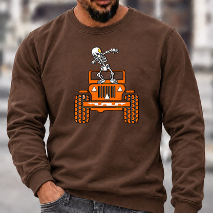 Dabbing Skeleton Jeep Crew Neck Sweatshirt Men Offroad Graphic Casual Long Sleeve Pullover