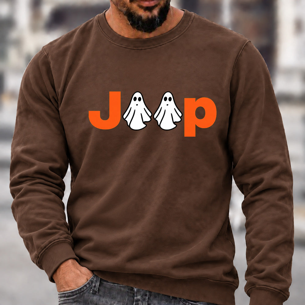 Jeep Ghost Halloween Crew Neck Sweatshirt, Offroad Men’s Graphic Casual Long Sleeve Pullover Top