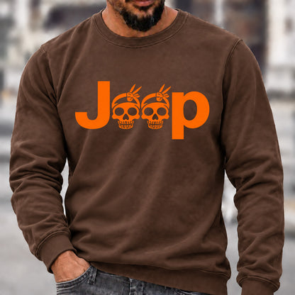 Jeep Skull Crew Neck Sweatshirt, Offroad Men’s Graphic Casual Long Sleeve Pullover Top