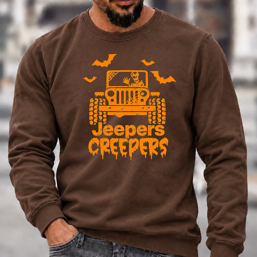 Jeepers Creepers Halloween Crew Neck Sweatshirt Men Jeep Skeleton Bat Graphic Casual Long Sleeve Pullover