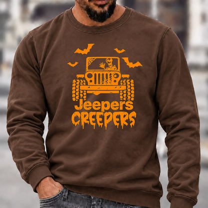 Jeepers Creepers Halloween Crew Neck Sweatshirt Men Jeep Skeleton Bat Graphic Casual Long Sleeve Pullover