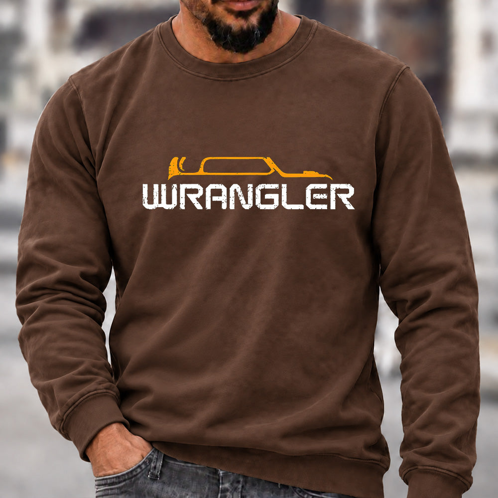 Men’s Crew Neck Sweatshirt, Jeep Wrangler Vehicle Silhouette Graphic Pullover, Wrangler Owner Casual Offroad Top