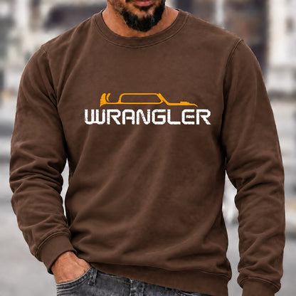 Men’s Crew Neck Sweatshirt, Jeep Wrangler Vehicle Silhouette Graphic Pullover, Wrangler Owner Casual Offroad Top