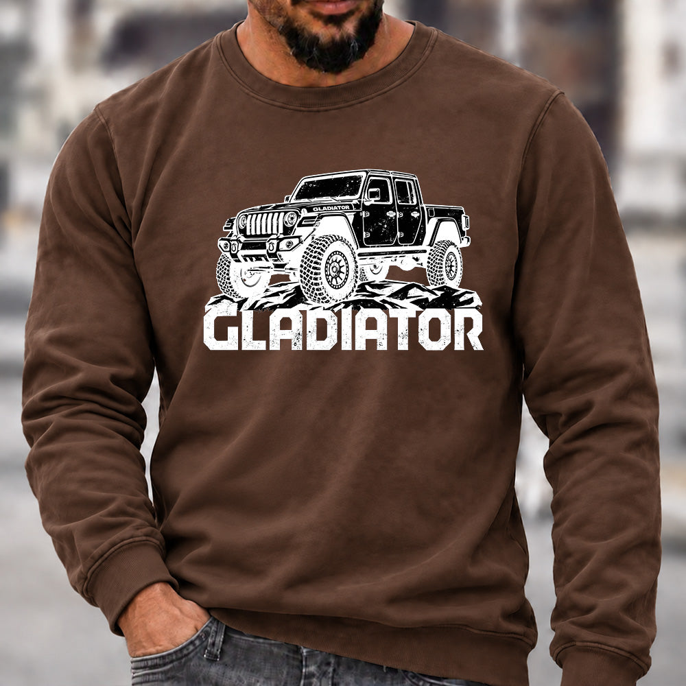 Jeep Gladiator Crew Neck Sweatshirt, Offroad Pickup Men’s Graphic Casual Long Sleeve Pullover Top