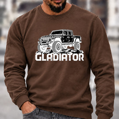Jeep Gladiator Crew Neck Sweatshirt, Offroad Pickup Men’s Graphic Casual Long Sleeve Pullover Top