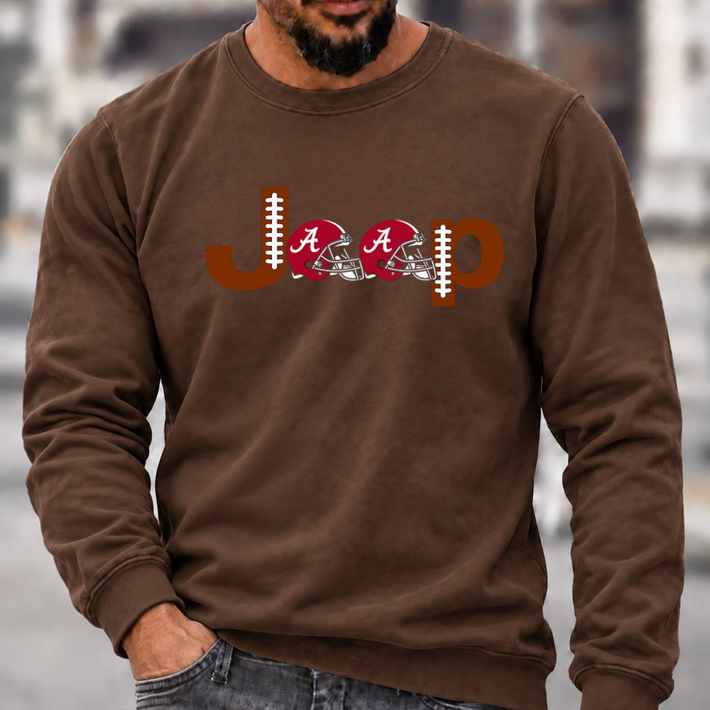 Men’s Crew Neck Sweatshirt, Alabama Crimson Tide Football Helmet Jeep Logo Graphic Pullover, College Football Fan Casual Top